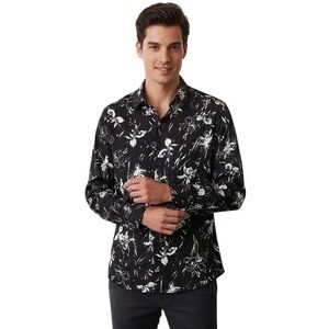 The Kooples Paris Mens Wild Orchid Shirt Black White LS Button Down NWT $215